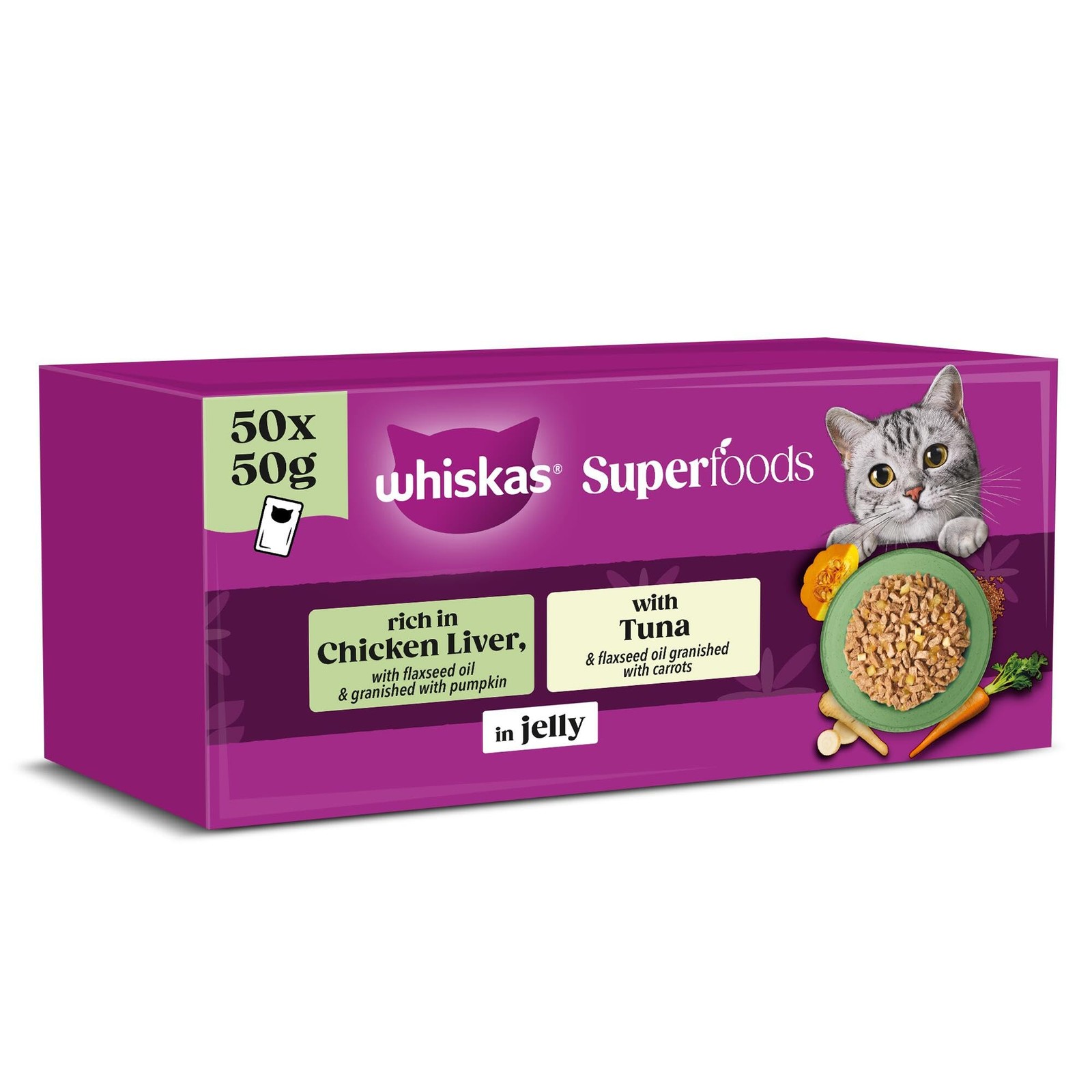 100 x 50g Whiskas 1+ Adult Wet Cat Food Superfood Mixed selection Pouch in Jelly - Image 4
