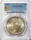 1925 $1 Peace Silver Dollar PCGS MS63 - Lightly Toned - Nice Cartwheel Luster