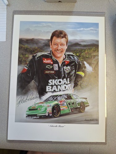 ROBERT PRESSLEY AUTOGRAPH NASCAR PRINT "ASHVILLE RACER" JEANNE BARNES 15.5x11.5