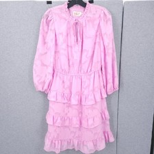 Eliza J V Neck Tied Tiered Ruffle Trim A Line Pink Dress Womens Size 10 READ