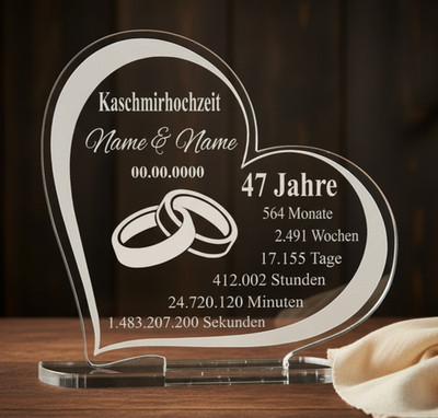 Geschenk Kaschmirhochzeit Hochzeitstag Gravur Größe wählbar 47 Jahre Geschenk