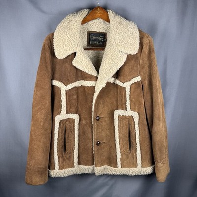 Vintage Sears Leather Shop Suede Sherpa Jacket Western Ranch Mens Size 44 USA