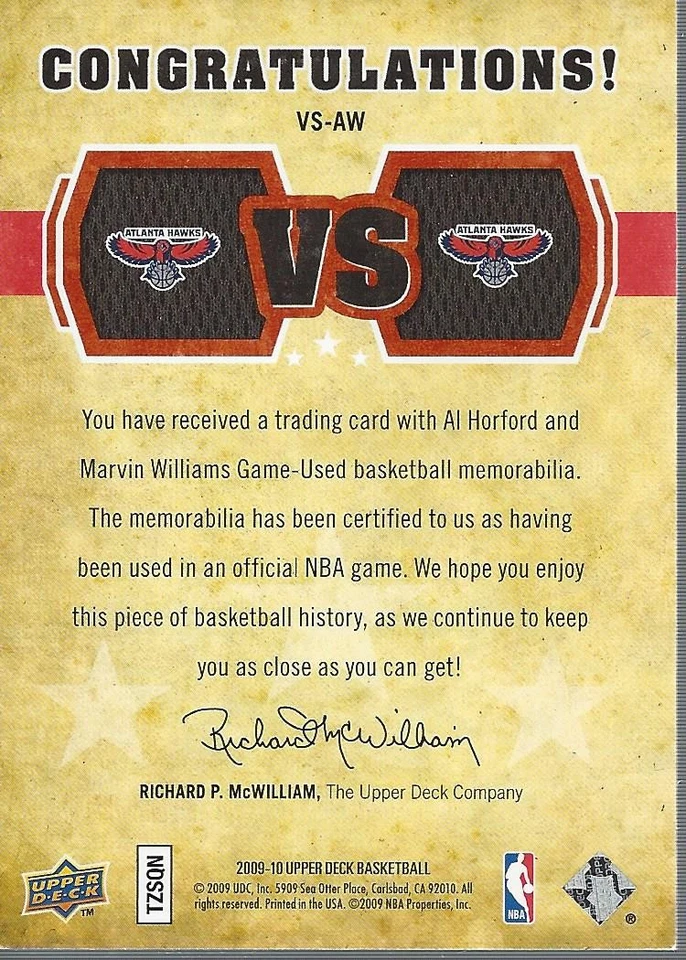 2009-10 Upper Deck VS Dual Material Bronze Al Horford Marvin Williams Jersey/150 - Image 2 of 2