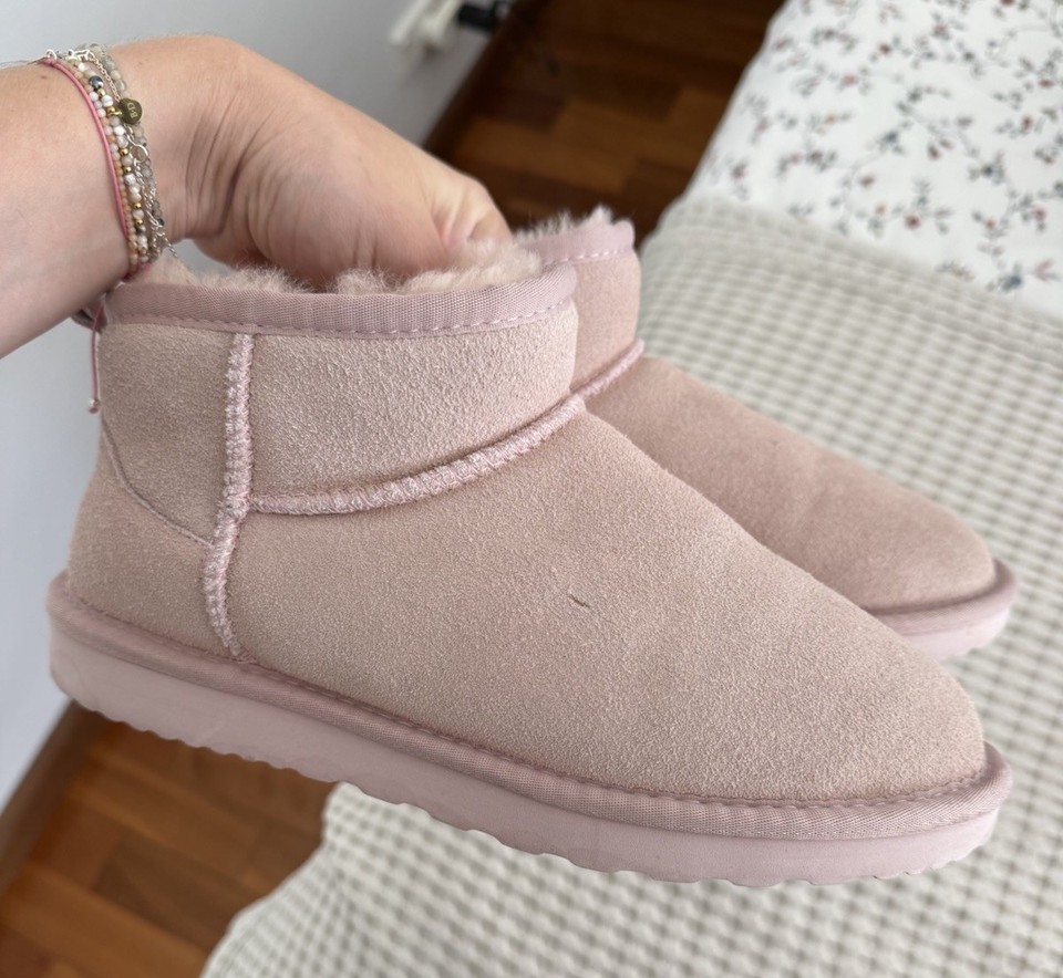 Ugg Aus Wooli Airlie Sheepskin Wool Ultra Mini Boots Pale Pink Sheepskin Au 8 39