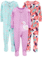 Baby Girl's 3-Pack Snug Fit Footed Cotton Pajamas Sleepwear, floral/turtle/sw...