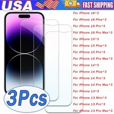3Pcs Tempered Glass Screen Protector Full Cover For iPhone 16 15 14 13 12 11 Pro