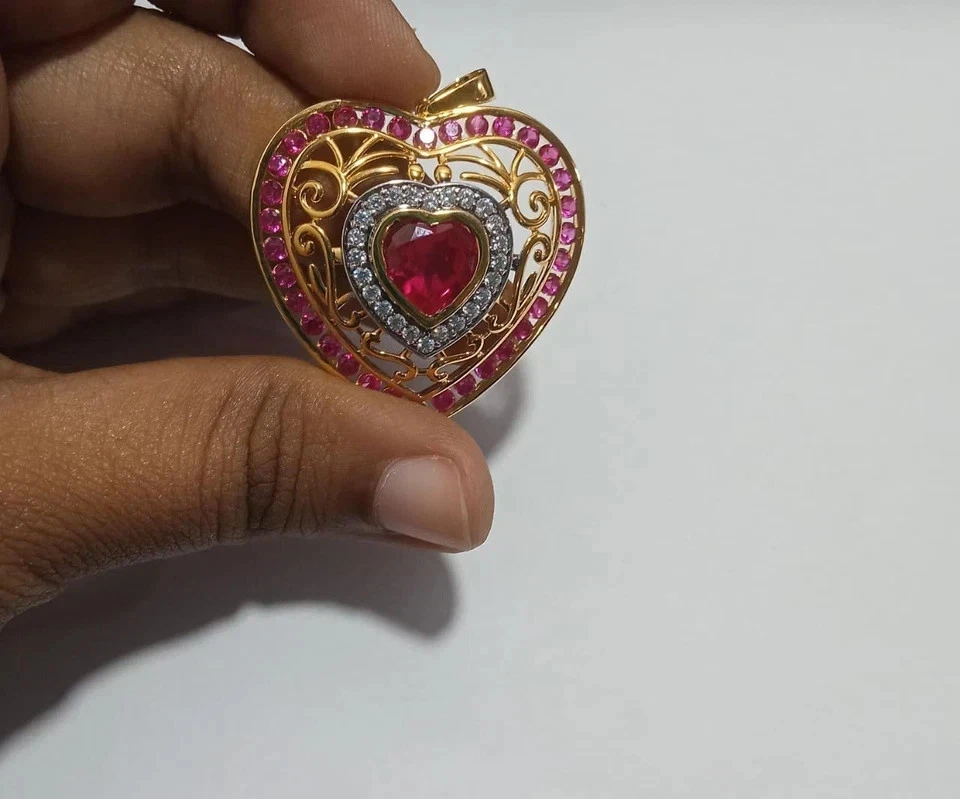 2.00Ct Heart Cut Lab Created Red Ruby Heart Women Pendant 14K Yellow Gold Plated - Image 2 of 4