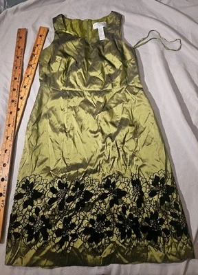 Vtg Jessica Howard Dress Womens 14 Petite Green Black Velvet Burnout Whimsigoth - Image 1 of 4