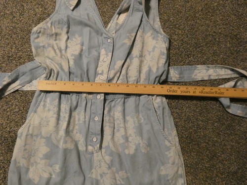 pilcro Anthropologie Jumpsuit Womens Medium Blue Floral Chambray Denim Casual - Picture 11 of 16
