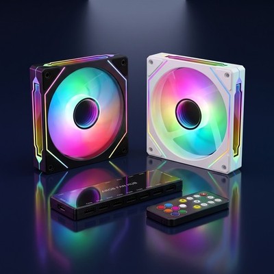 1-10x 120mm ARGB LED Lüfter Case Fan PWM Gehäuselüfter Set + Hub Schwarz Weiß