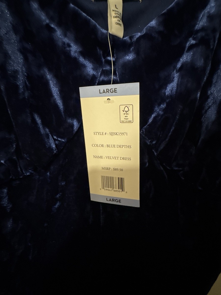 Jessica Simpson Blue Depths Velvet Dress Large Midi Length NWT New