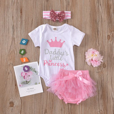 Newborn Infant Girls Short Sleeve Romper Tulle Tutu Skirt Bodysuit Headband Set