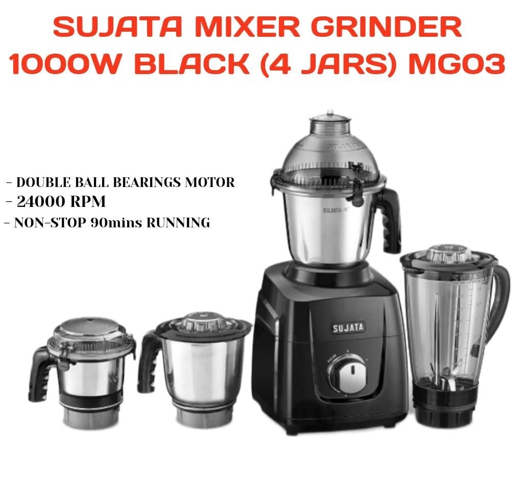 SUJATA MIXER GRINDER 1000W BLACK ( 4 Jars ) MG03