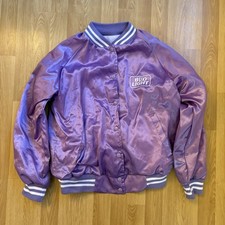Budweiser - Purple Bud Light Satin Jacket 80s Medium Made In USA Button Snap