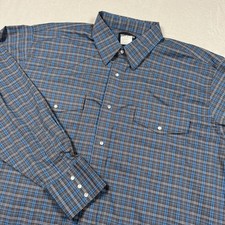 Wrangler Western Shirt Mens XXL Blue Brown Plaid Pearl Snap Long Sleeve Cowboy