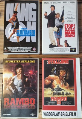 VHS 4× Sylvester Stallone Filme -( Rambo 1 , Rambo 3, Cliffhanger)