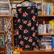 Vintage black and red floral floor length skirt.