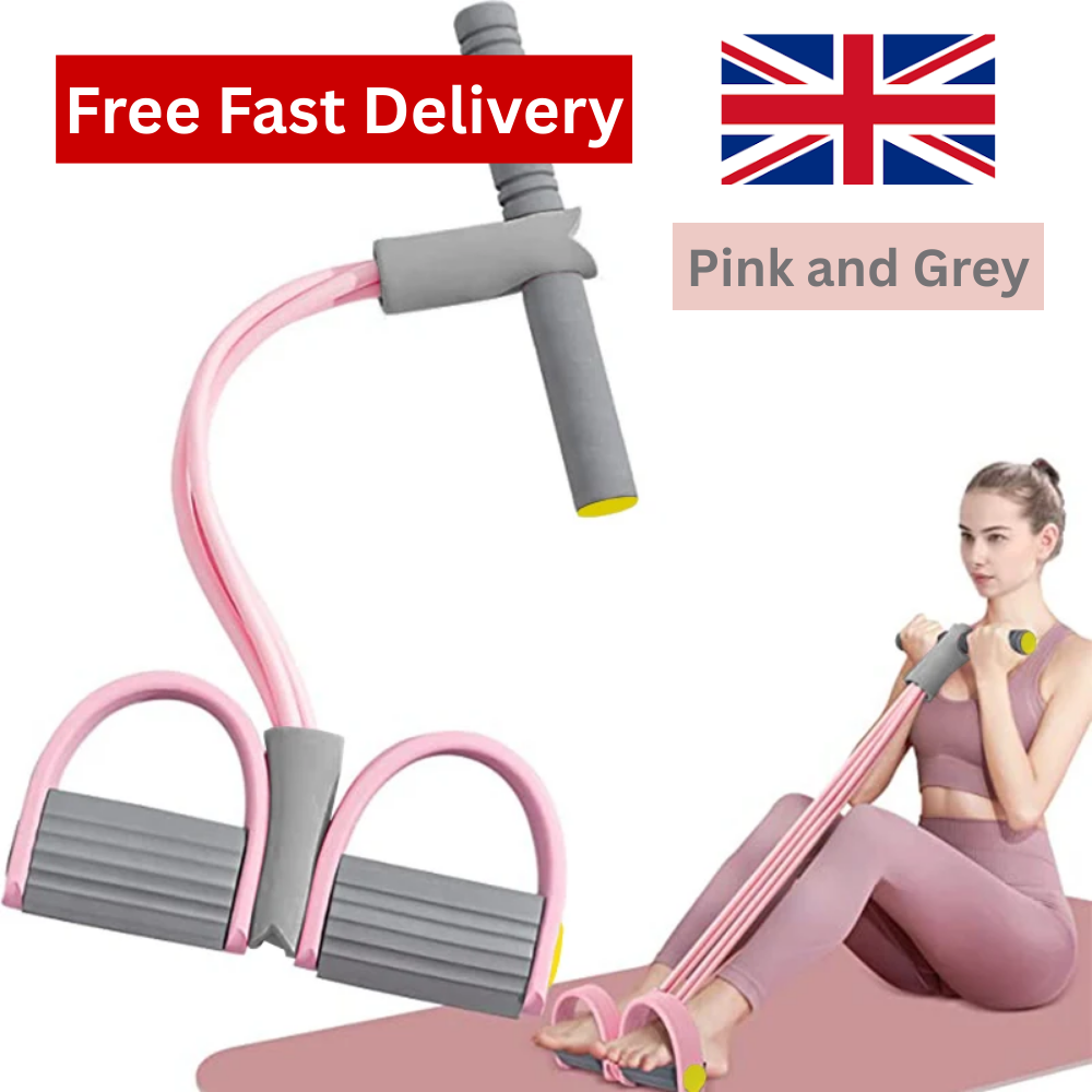 4-Tube Yoga Pedal Resistance Bands for Abdominal Waist & Arm Training Fitness UK