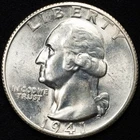 1941-S Choice BU Uncirculated Washington Silver Quarter, San Francisco Mint