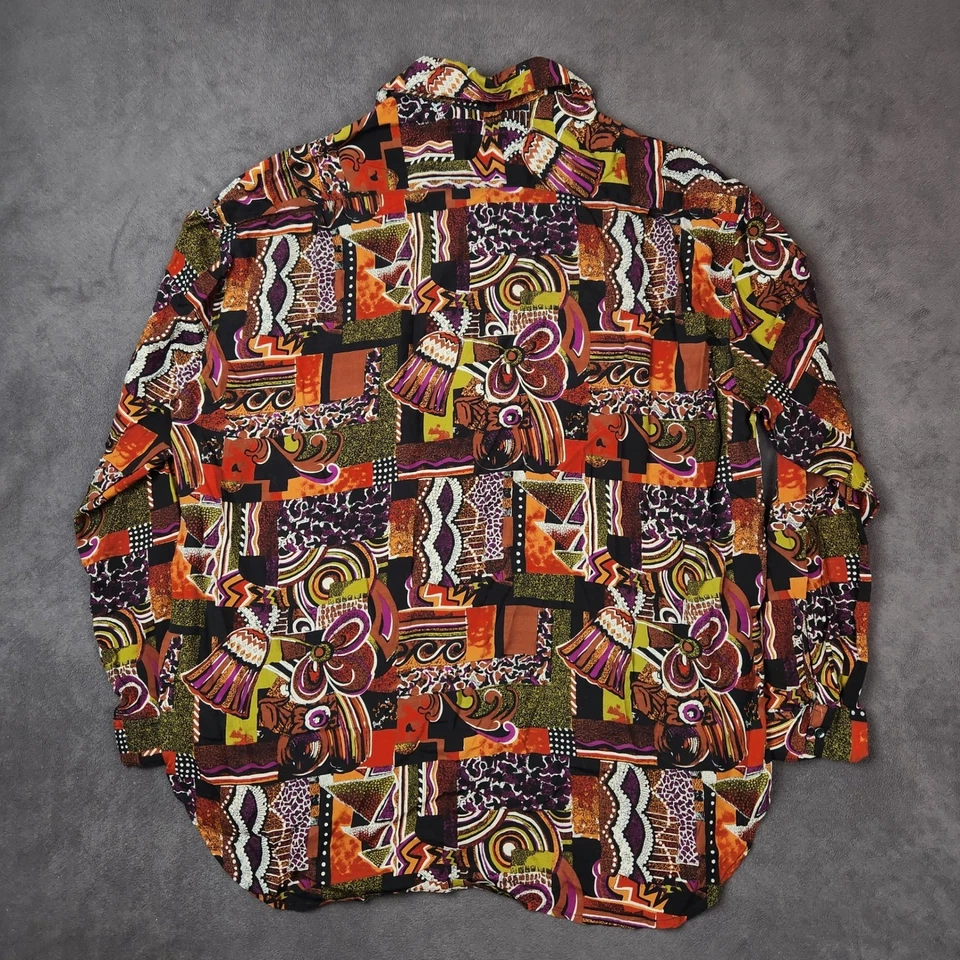 Vintage GUESS Georges Marciano Shirt Men XL Abstract Wild Art Print USA Made 80s - Image 2 of 4