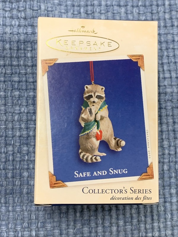 2003 Hallmark Keepsake "Safe and Snug"  #3 Raccoon Porcelain Ornament-MIB
