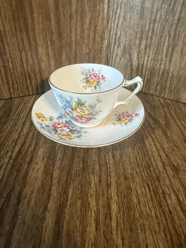 Crown Staffordshire Floral TEACUP SAUCER  Bone China England