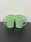 Set Lot (4) Vintage Fire King Jadeite D Handle Oven Ware Coffee Cups 8 oz Green