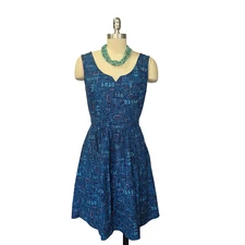 Fervour Modcloth As Days Go Binary Dress Size L Blue Fit & Flare Pockets STEAM