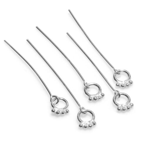 40 Pcs 4 Balls With Ring  Head Pins Sterling Silver Plated  20 Gauge 2 Inch  mt- - Afbeelding 1 van 3