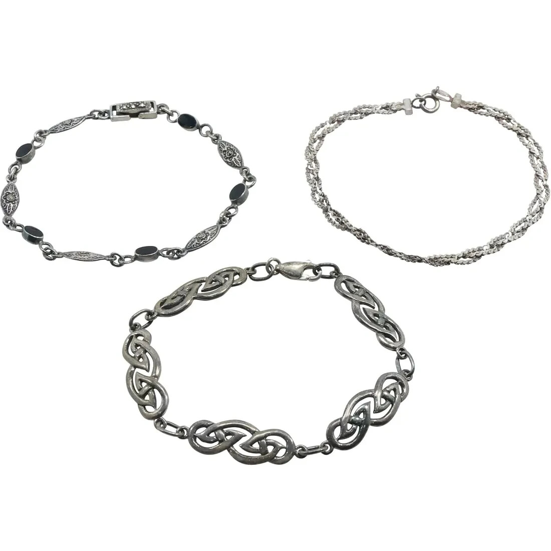 3 x Assorted Sterling Silver Bracelets: Black Ony… - image 1