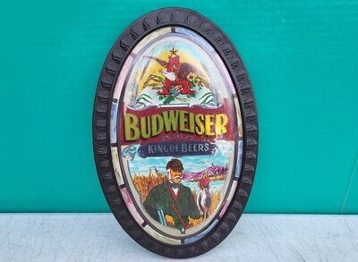 Budweiser Beer Sign Duck Hunter KING OF BEERS 8x12'' Oval Plastic