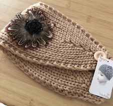 Knitted Feather Embellished Headband Warmer