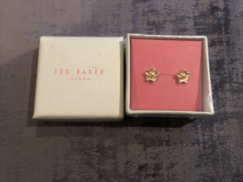 Ted Baker Flower Stud Earrings Plain Gold Tone - Picture 2 of 5