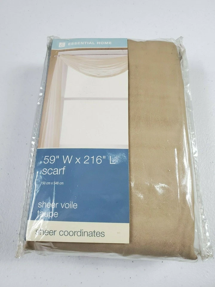 ESSENTIAL HOME VOILE SHEER TAUPE WINDOW SCARF 59 x 216 New - Image 4 of 4