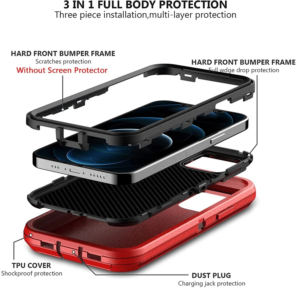 Ultra-Durable Shockproof Phone Case for iPhone 15 Pro Max 14 13 12 11 XR 8 7 Plus