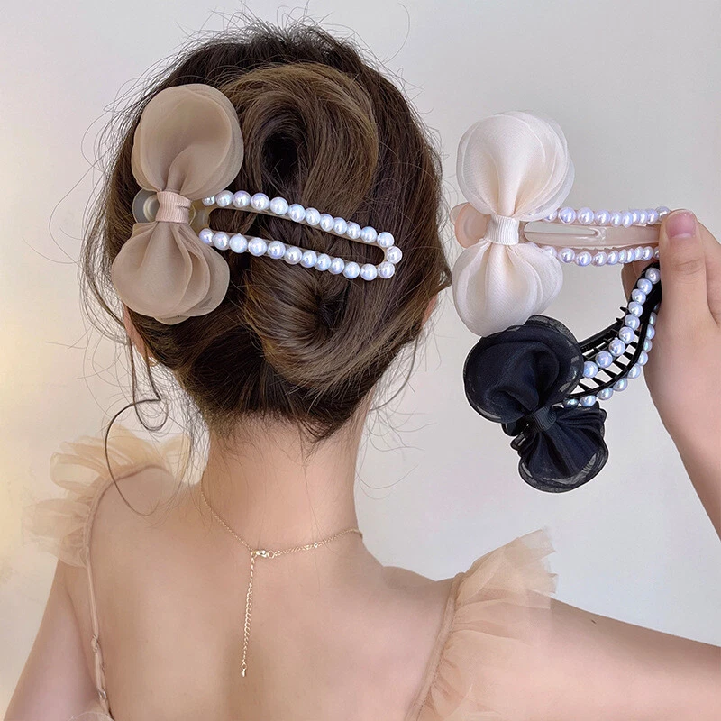 1Pcs Women Pearl Hairpin Bow Hair Grab DIY Elegant Fashion Hair Accessories