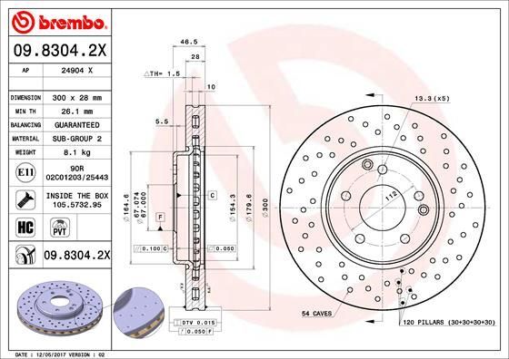 2X Brembo 09.8304.2X Bremsscheibe FüR MERCEDES-BENZ-image