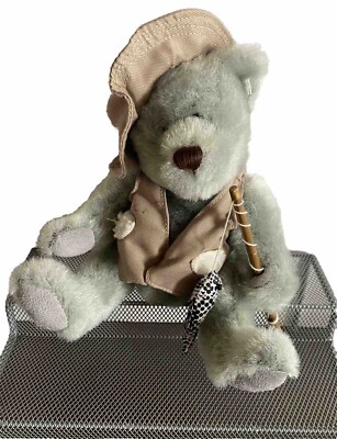 Dan Dee Gray Bear Plush Fisherman Hat Pole Stuffed Animal Dad Bear Great Shape