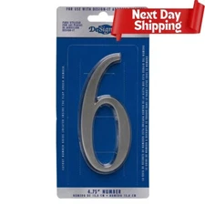 HOUSE NUMBER 4.75" Brushed Silver NUMBER #6  with DESIGN IT ADDRESS PLAQUES