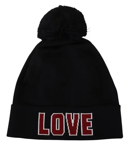【VIP価格】DOLCE & GABBANA Weasel Fur Beanie DOLCE & GABBANA Hat Black Wool Fur Ball DG Love Winter Cap