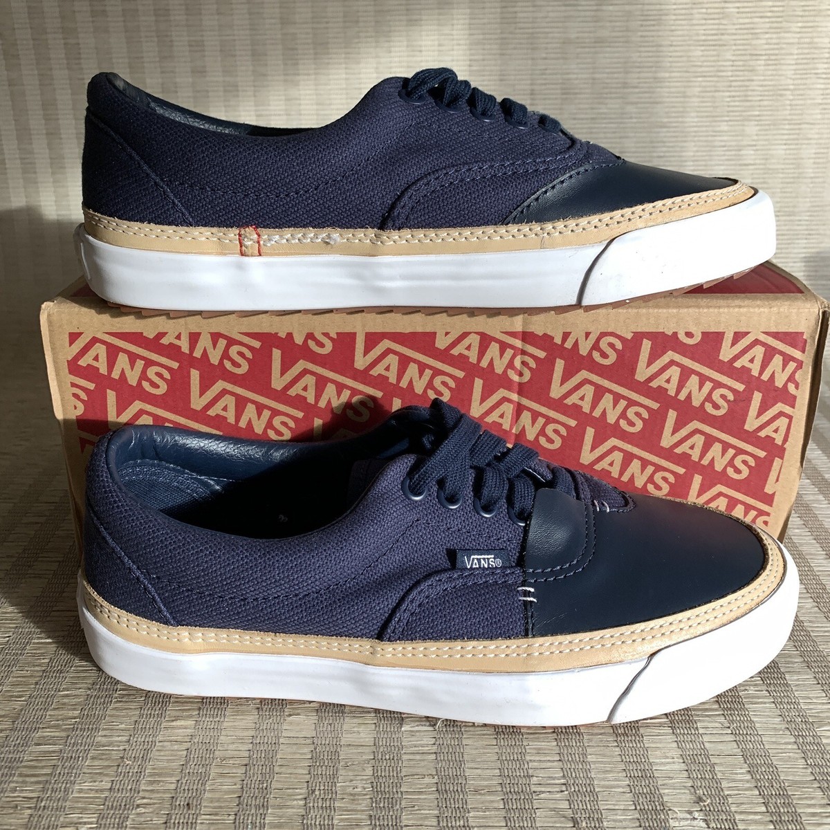VANS★ERA OVERPLY SLIP VAMP★DRESS BLUES/WHITE Vans Era Overply Slip Vamp Navy Blue Leather Canvas Sneakers