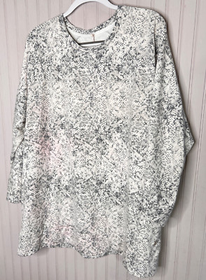 Ideology Womens SWEATSHIRT 1X  Gray White Pink Generous Long Pullover Oversize
