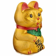 MANEKI-NEKO JAPANESE NOVELTY LUCKY WAVING CAT MEDIUM GOLD ORNAMENT NEW PUK