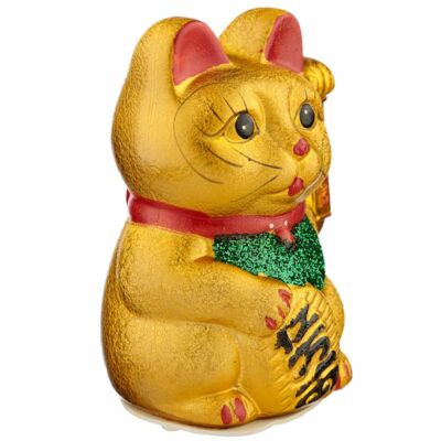 MANEKI-NEKO JAPANISCHE NEUHEIT GLÜCKSWELLENDE KATZE MEDIUM GOLD ORNAMENT NEU