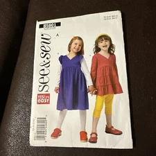Children Top & Dress Ruffled Lapped Front Butterick B5801 Pattern See & Sew 3-6