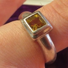 Moderner 925 Silber Ring Citrin Kubus Viereck Solitär Kissen Gelb Massiv Schwer