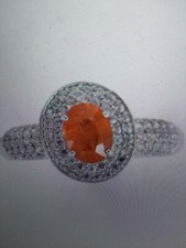 Premium Spessartine Garnet  White Zircon double halo ring in Platinum/925 sz 7