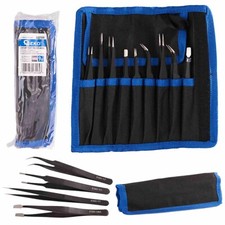 Pinzetten Set Spitzpinzette Splitterpinzette Satz gerade gebogen 9-tlg + Etui