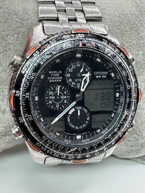 Men's Citizen Navihawk Promaster C300-Q00214 World Time Chrono Watch New Battery