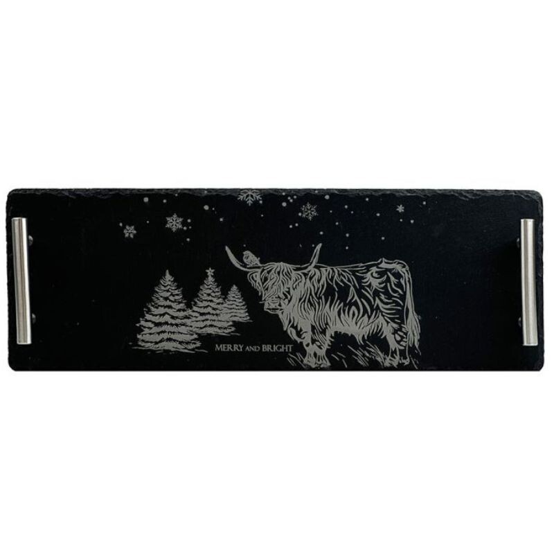 Selbrae House Slate Serving Tray - Christmas Highland Cow